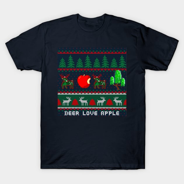 Deer Love Apple Ugly Christmas Sweater T-Shirt by Darunyaa